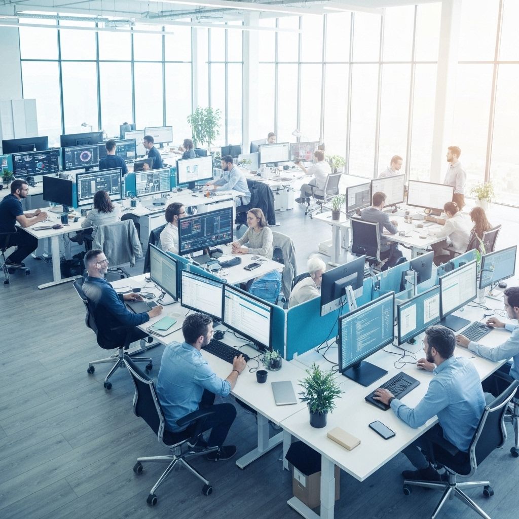 AI technology transforming business strategy with digital interfaces and data visualization